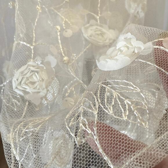 Negligee Sheer Embroidered Tulle Bridal Robe Diaphanous sparkle embroidered OS - Picture 6 of 7